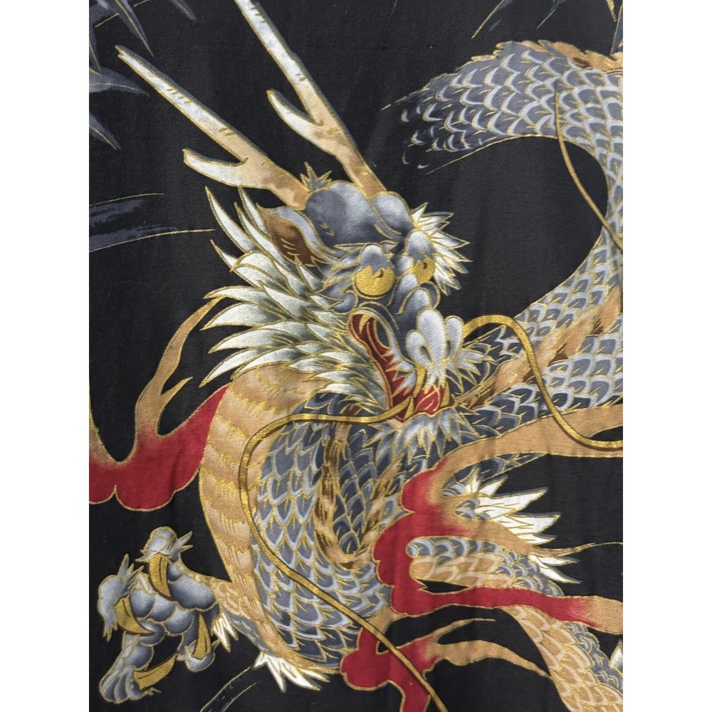 Japanese HAORI Robe DRAGON & BAMBOO Cotton Gold Detail Rich Colors #3 - Picture 2 of 12